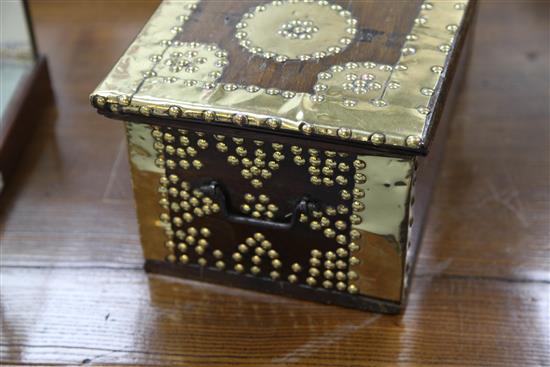 An unusual small brass mounted Zanzibar chest or work box, 18in.